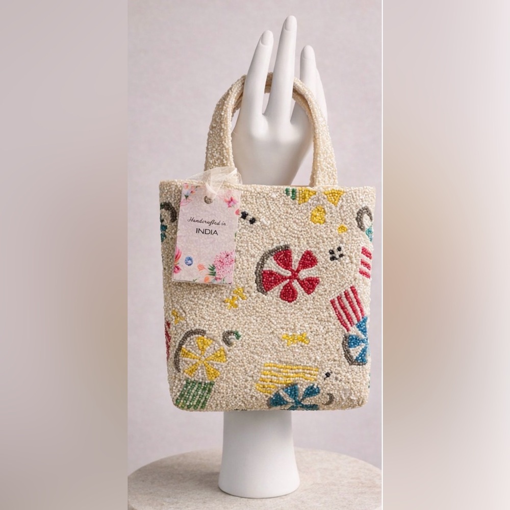 Handmade Beaded Summer Tote Bag Crossbody Beach Umbrella Design India Luxe Mini